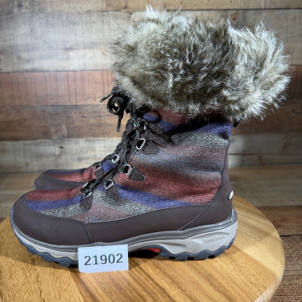Eddie Bauer Winter Boots Womens 9.5 Brown Faux Fur Thermafill Vibram 0002-266